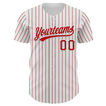 Custom White Red Pinstripe Red Authentic Baseball Jersey