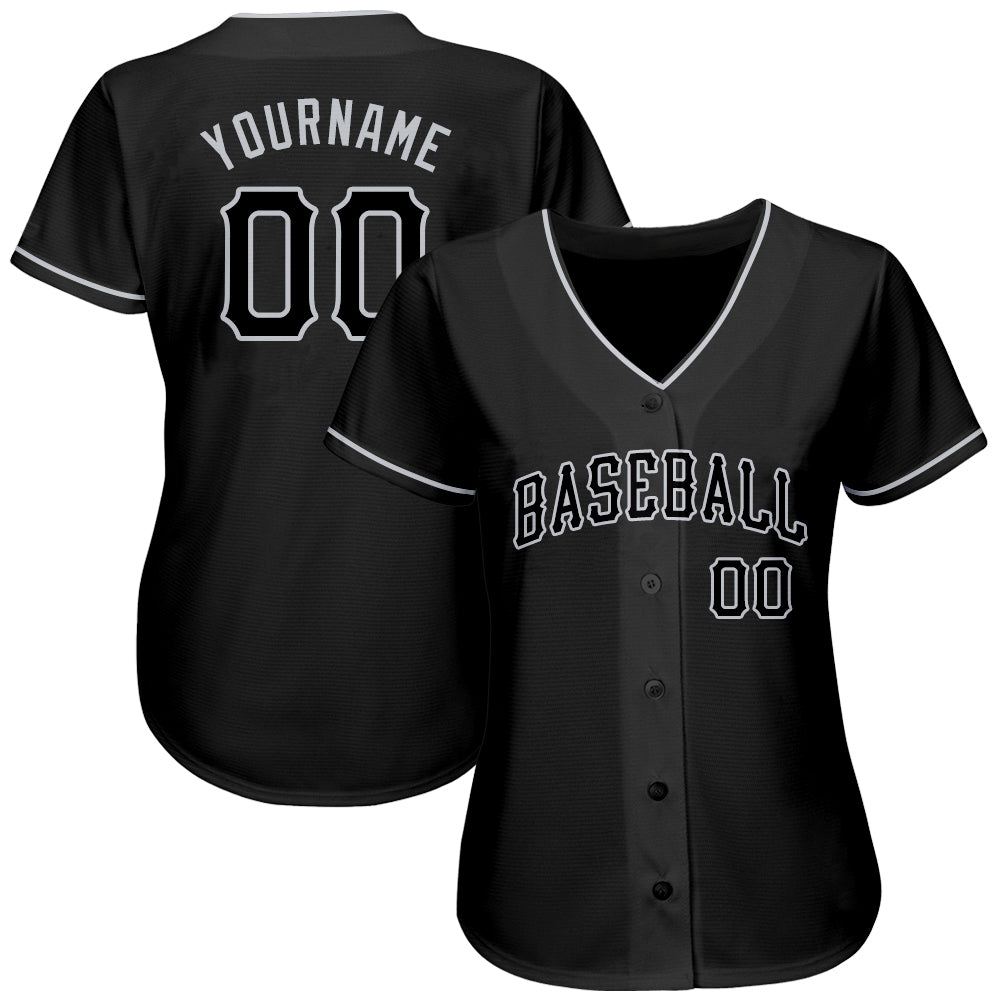 Custom Black Black-Gray Authentic Softball Jersey