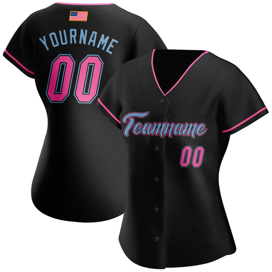 Custom Black Pink-Light Blue Authentic American Flag Fashion Softball Jersey