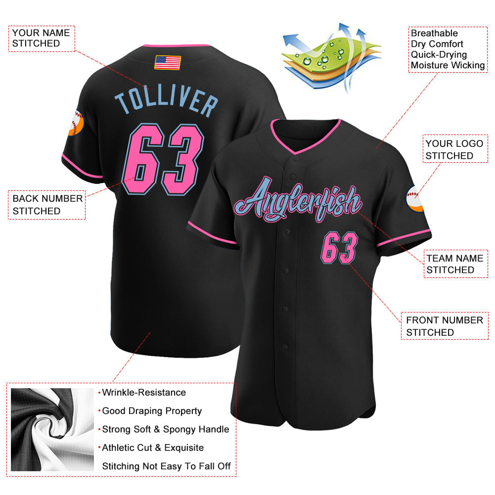 Custom Black Pink-Light Blue Authentic American Flag Fashion Softball Jersey