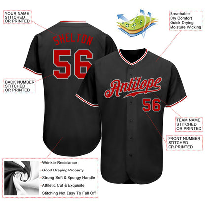 Custom Black Red-Gray Authentic Softball Jersey