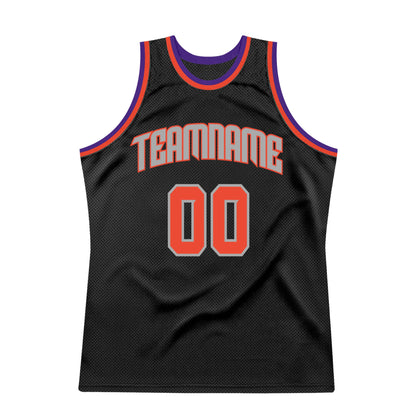 Custom Black Orange-Gray Authentic Throwback Basketball Jersey