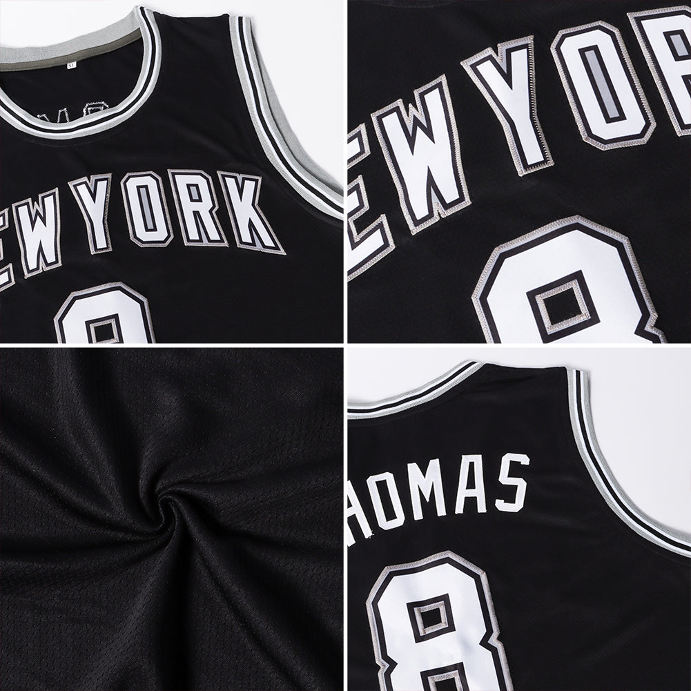 Custom Black White-Gray Authentic Throwback Basketball Jersey