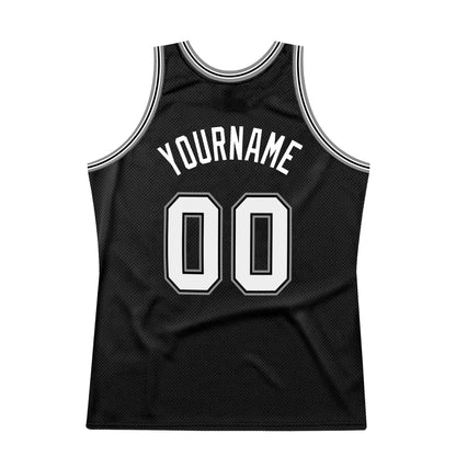 Custom Black White-Gray Authentic Throwback Basketball Jersey