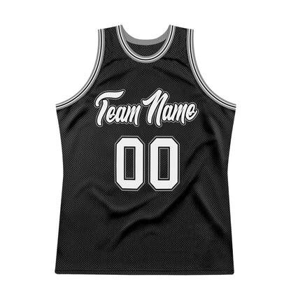 Custom Black White-Gray Authentic Throwback Basketball Jersey