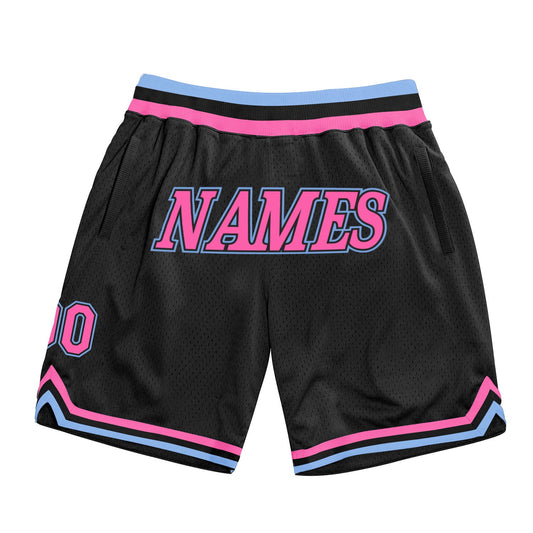 Custom Black Pink-Light Blue Authentic Throwback Basketball Shorts