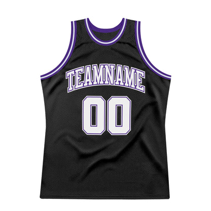 Custom Black White-Purple Authentic Throwback Basketball Jersey