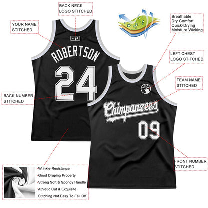 Custom Black White-Gray Authentic Throwback Basketball Jersey