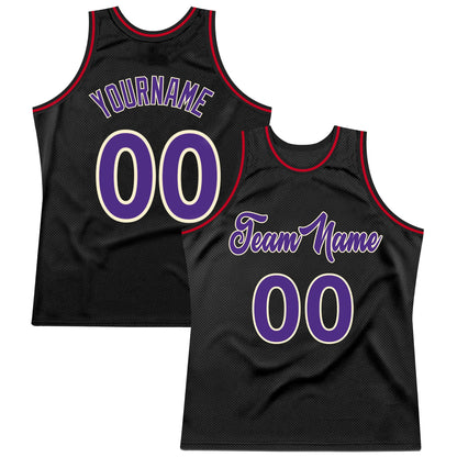 Custom Black Purple-Red Authentic Throwback Basketball Jersey