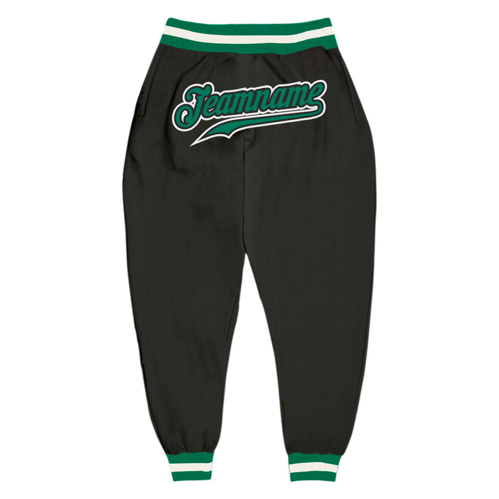 Custom Black Kelly Green-White Sports Pants