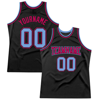 Custom Black Light Blue-Pink Authentic Throwback Basketball Jersey