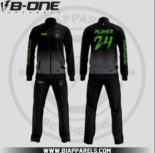Mambas Black and gray Zipper Sublimated Warm-Up Suit – Front Zip Polyester Fleece (No Hood)