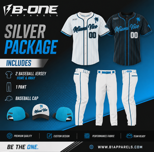 Custom Baseball Silver Package - 2 Jerseys, Pant & Capdescrption