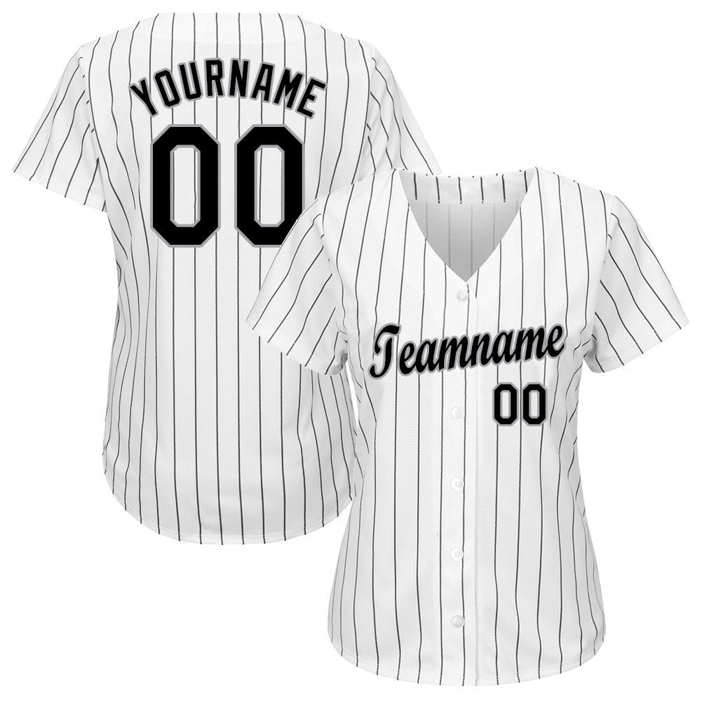 Custom White Black Pinstripe Black-Gray Softball Jersey