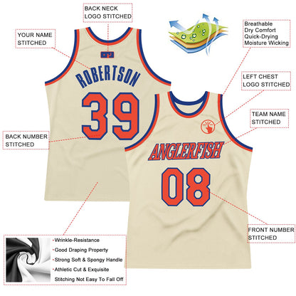 Custom Cream Orange-Royal Authentic Throwback Basketball Jersey