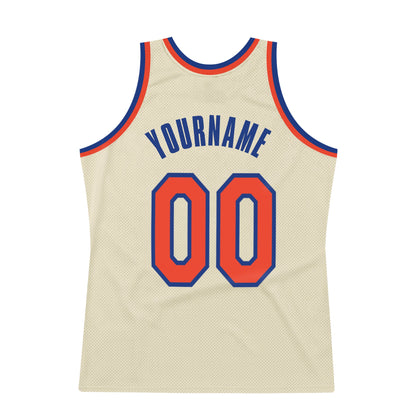 Custom Cream Orange-Royal Authentic Throwback Basketball Jersey