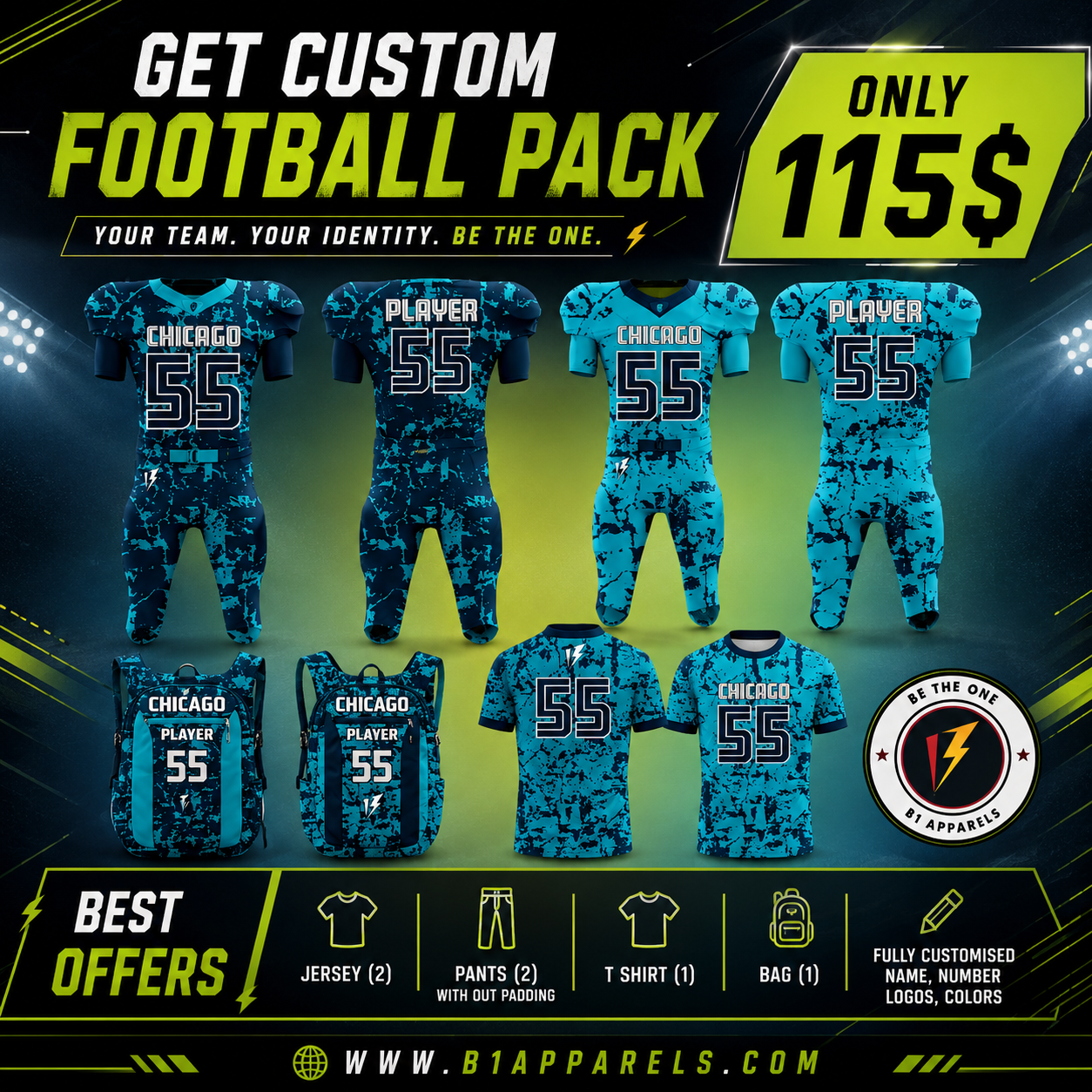 Football Package 4 – Ultimate Custom Team Kit & Gear Set | B1 APPARELS