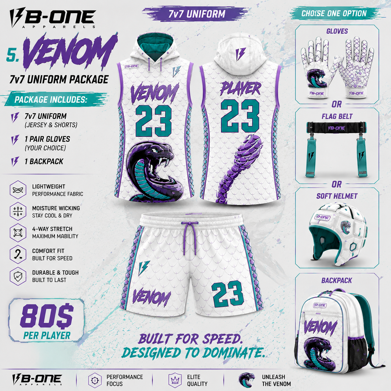 Custom 7v7 Flag Football Elite Package | 3-Piece Uniform & Gear Set