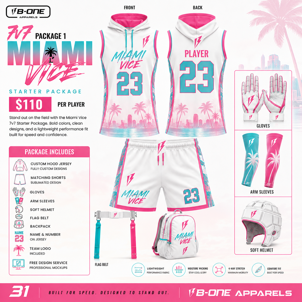 Custom 7v7 Flag Football Elite 6-Piece Gear Package | Team Uniforms