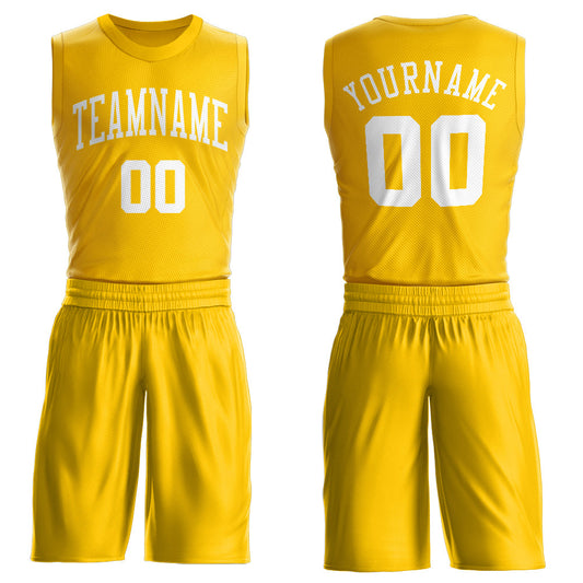 Custom Gold White Round Neck Suit Basketball Jersey