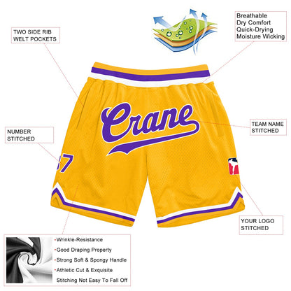 Custom Gold Purple-White Authentic Throwback Basketball Shorts