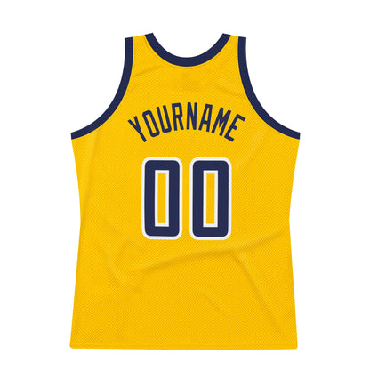 Custom Gold Navy-White Authentic Throwback Basketball Jersey