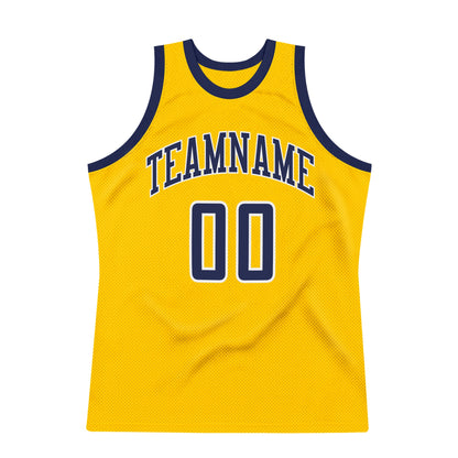 Custom Gold Navy-White Authentic Throwback Basketball Jersey