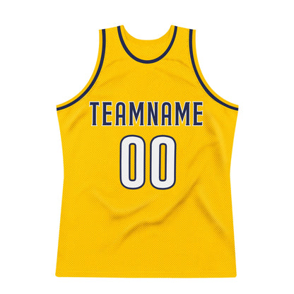 Custom Gold White-Navy Authentic Throwback Basketball Jersey