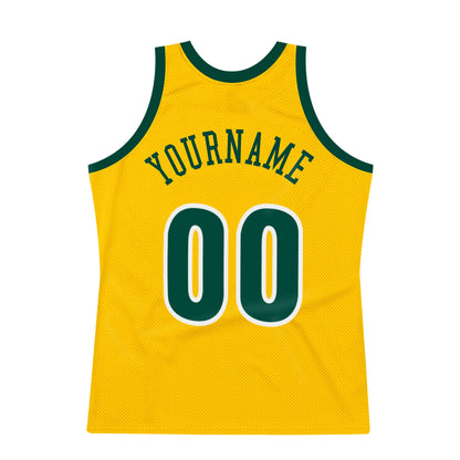 Custom Gold Hunter Green-White Authentic Throwback Basketball Jersey