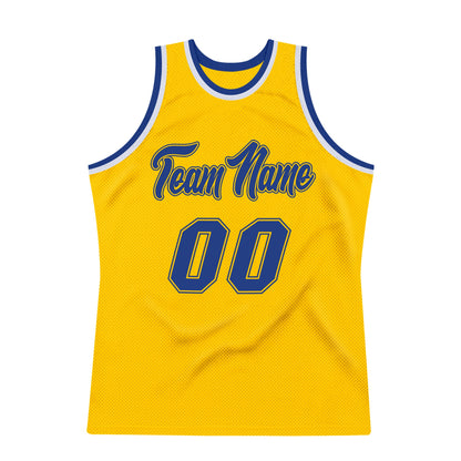 Custom Gold Royal-White Authentic Throwback Basketball Jersey