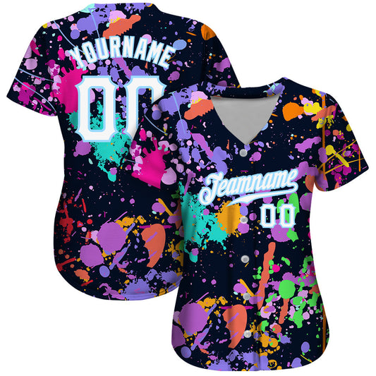 Custom Splashes Graffiti Pattern White-Light Blue 3D Authentic Softball Jersey