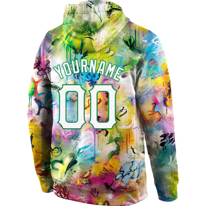 Custom Stitched Graffiti Pattern White-Kelly Green 3D Sports Pullover Sweatshirt Hoodie