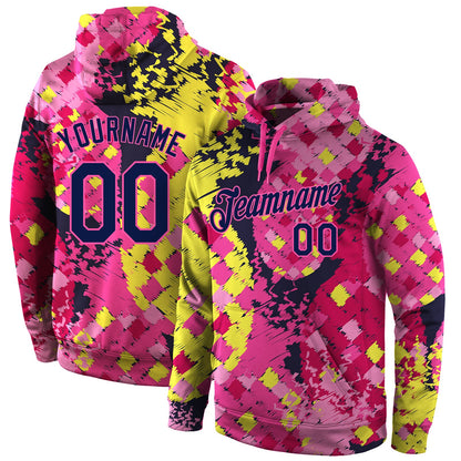 Custom Stitched Graffiti Pattern Navy-Pink 3D Sports Pullover Sweatshirt Hoodie