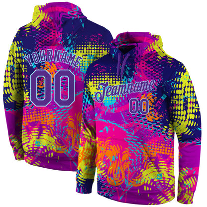 Custom Stitched Graffiti Pattern Purple-Light Blue 3D Sports Pullover Sweatshirt Hoodie