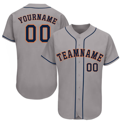 Custom Gray Navy-Orange Baseball Jersey