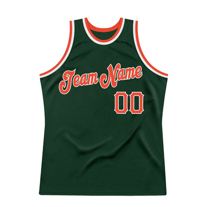 Custom Hunter Green Orange-White Authentic Throwback Basketball Jersey