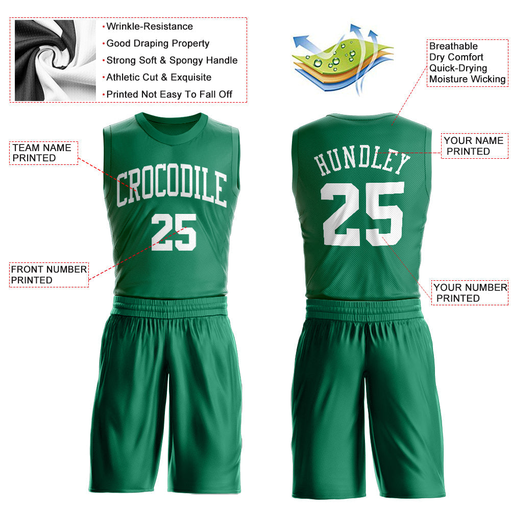 Custom Kelly Green White Round Neck Suit Basketball Jersey