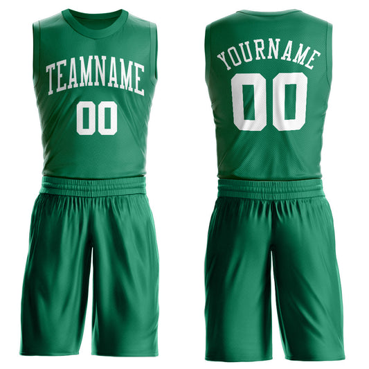 Custom Kelly Green White Round Neck Suit Basketball Jersey