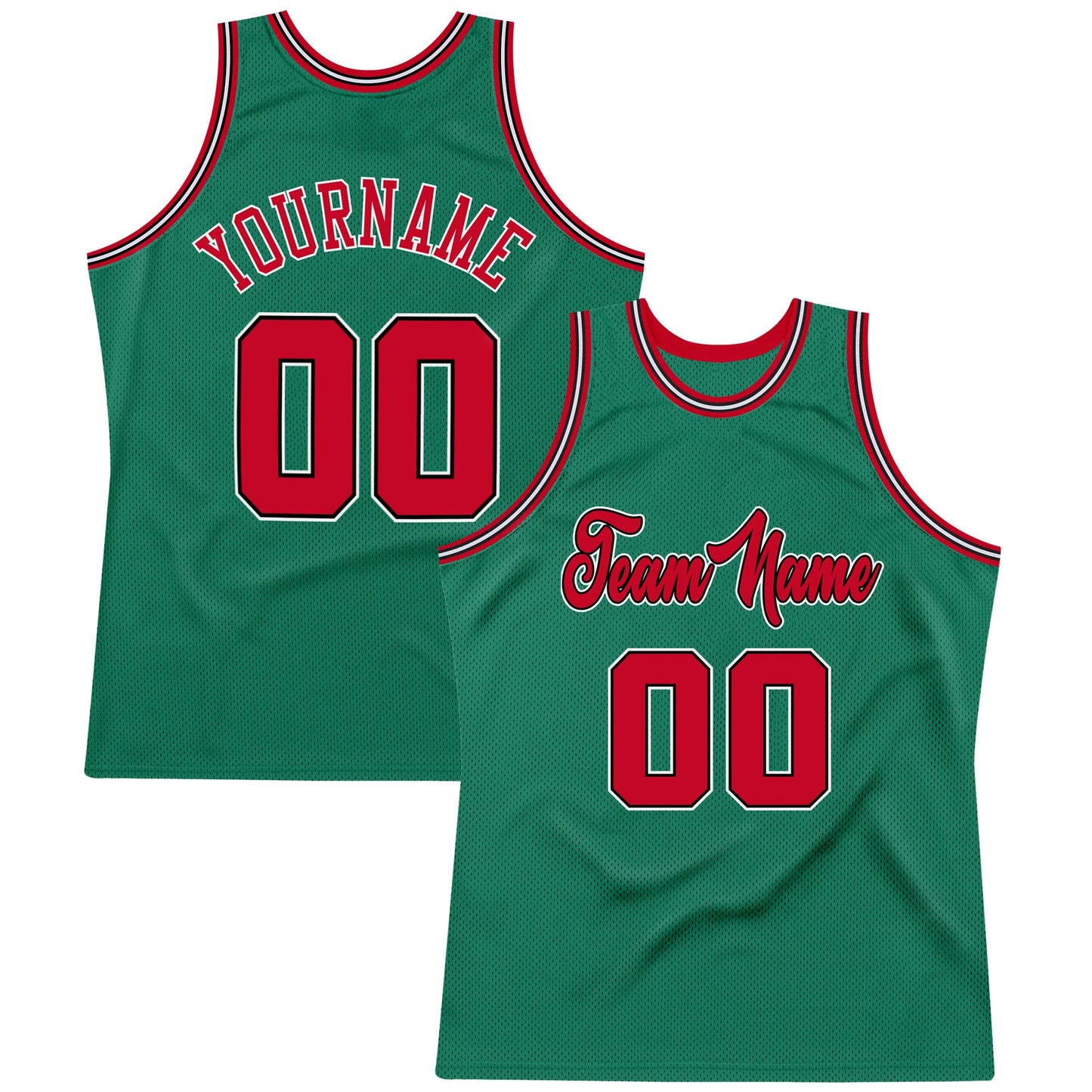 Custom Kelly Green Red-Black Authentic Throwback Basketball Jersey