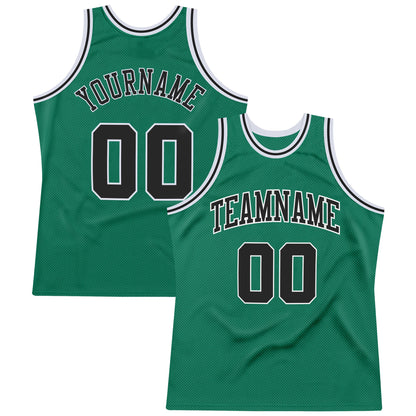 Custom Kelly Green Black-White Authentic Throwback Basketball Jersey