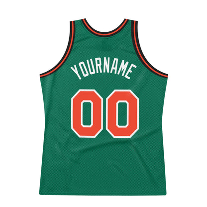 Custom Kelly Green Orange-White Authentic Throwback Basketball Jersey