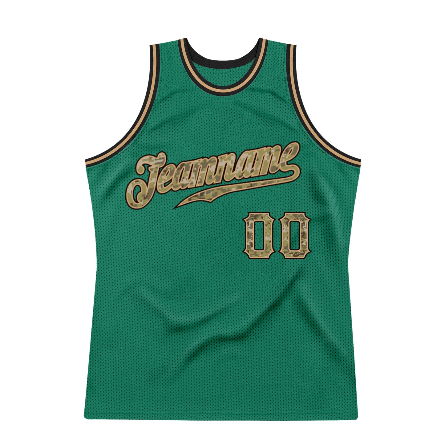 Custom Kelly Green Camo-Black Authentic Throwback Basketball Jersey