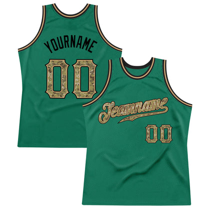 Custom Kelly Green Camo-Black Authentic Throwback Basketball Jersey