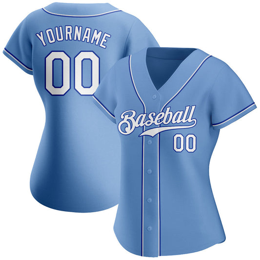 Custom Light Blue White-Royal Authentic Softball Jersey