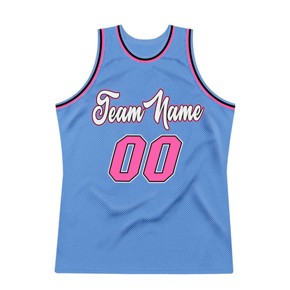 Custom Light Blue Pink-Black Authentic Throwback Basketball Jersey