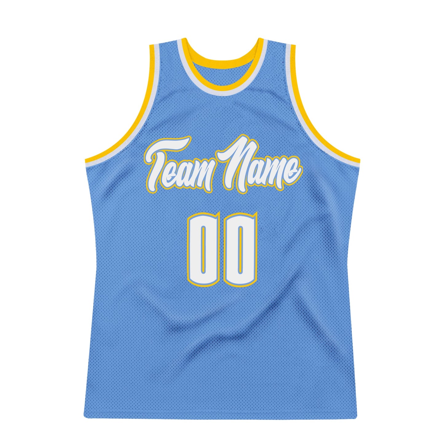 Custom Light Blue White-Gold Authentic Throwback Basketball Jersey