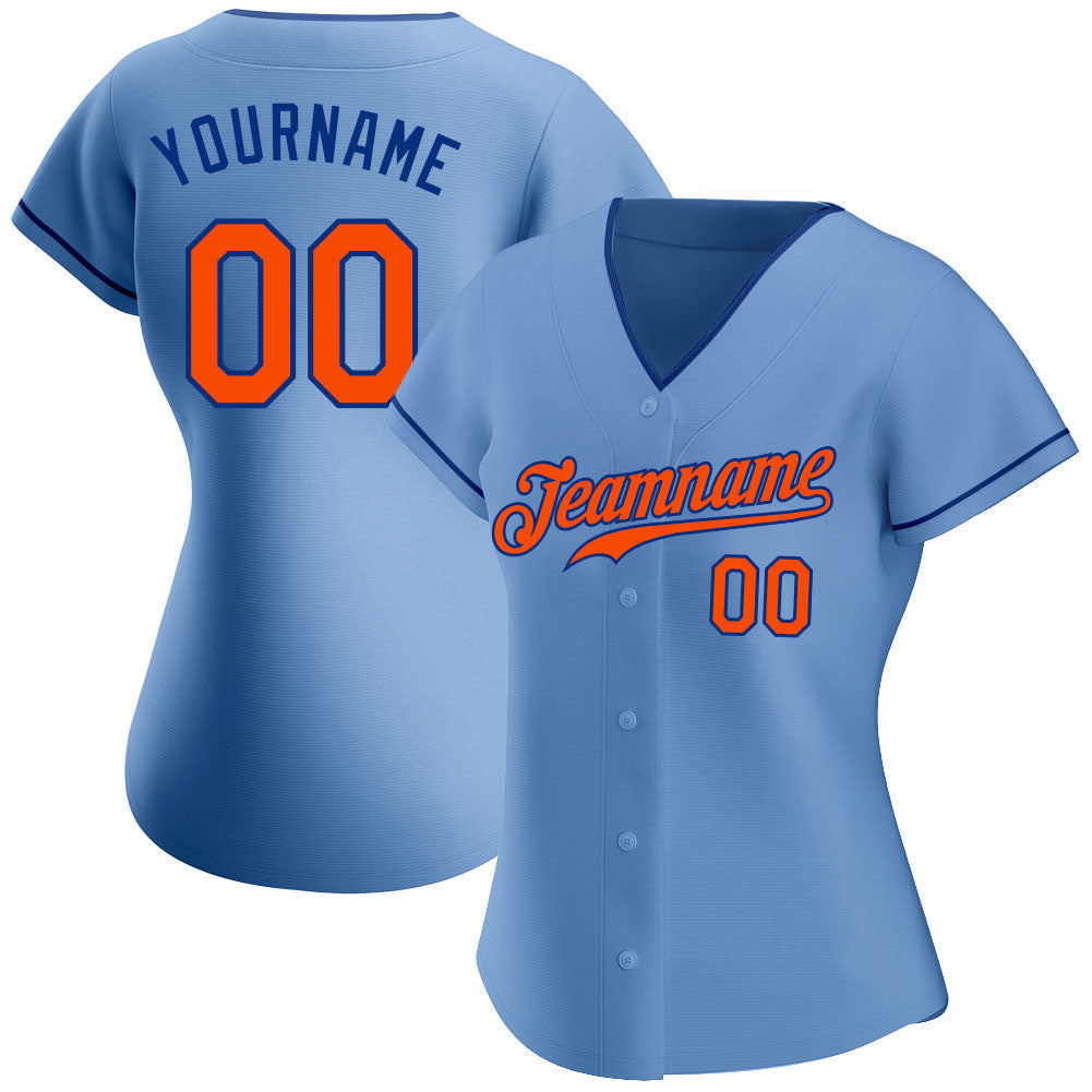 Custom Light Blue Orange-Royal Authentic Baseball Jersey