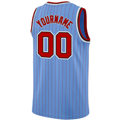 Custom Light Blue Red Pinstripe Red-Black Authentic Basketball Jersey