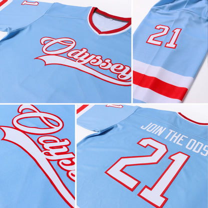 Custom Light Blue White-Red Hockey Jersey