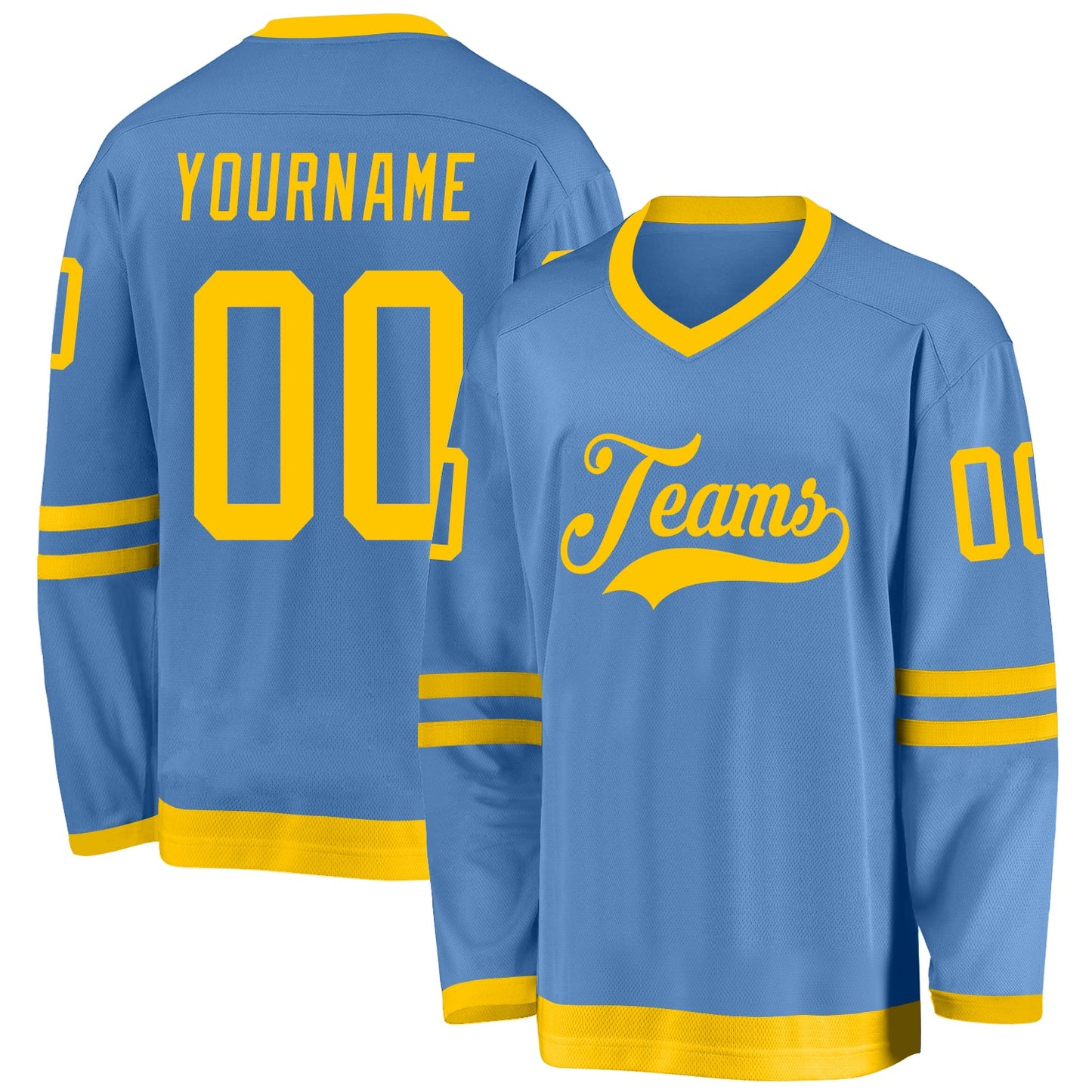 Custom Light Blue Gold Hockey Jersey